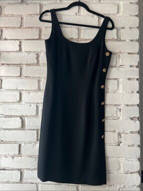Crepe business casual side button dress with low back scoop tank dress